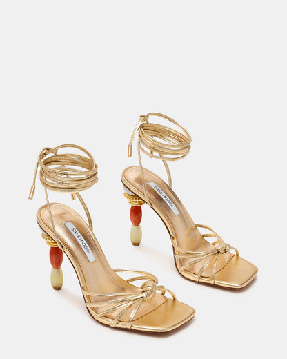 SOLENA Gold Strappy Leg-Tie Square-Toe Women's Sculptured Heel | Steve Madden Special Offer