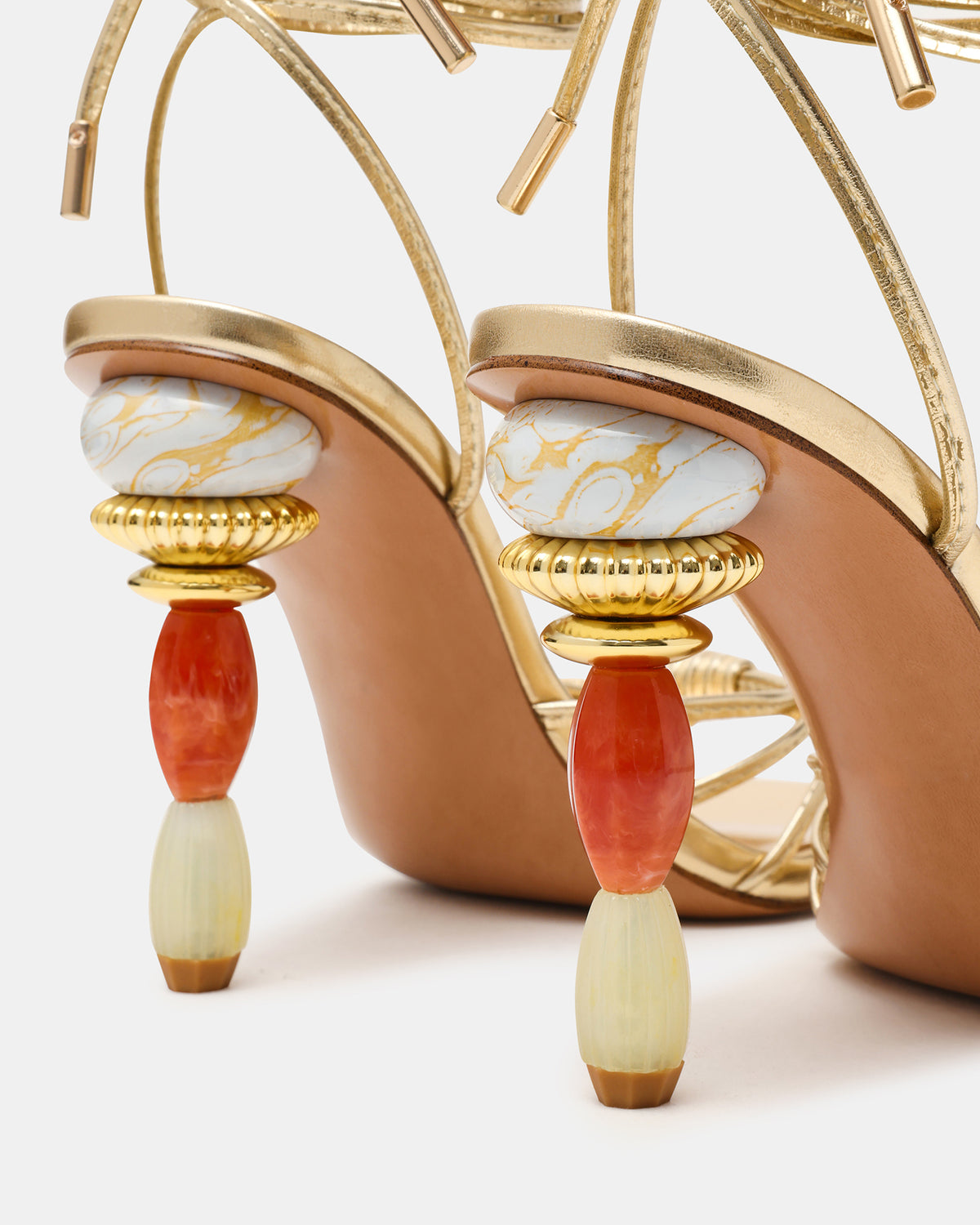 SOLENA Gold Strappy Leg-Tie Square-Toe Women's Sculptured Heel | Steve Madden Special Offer