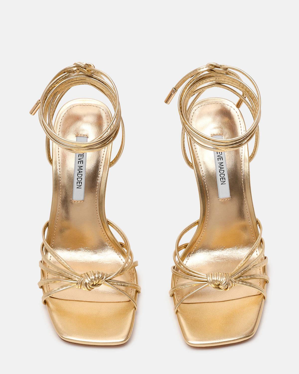 SOLENA Gold Strappy Leg-Tie Square-Toe Women's Sculptured Heel | Steve Madden Special Offer