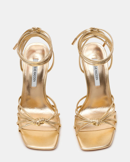 SOLENA Gold Strappy Leg-Tie Square-Toe Women's Sculptured Heel | Steve Madden Special Offer