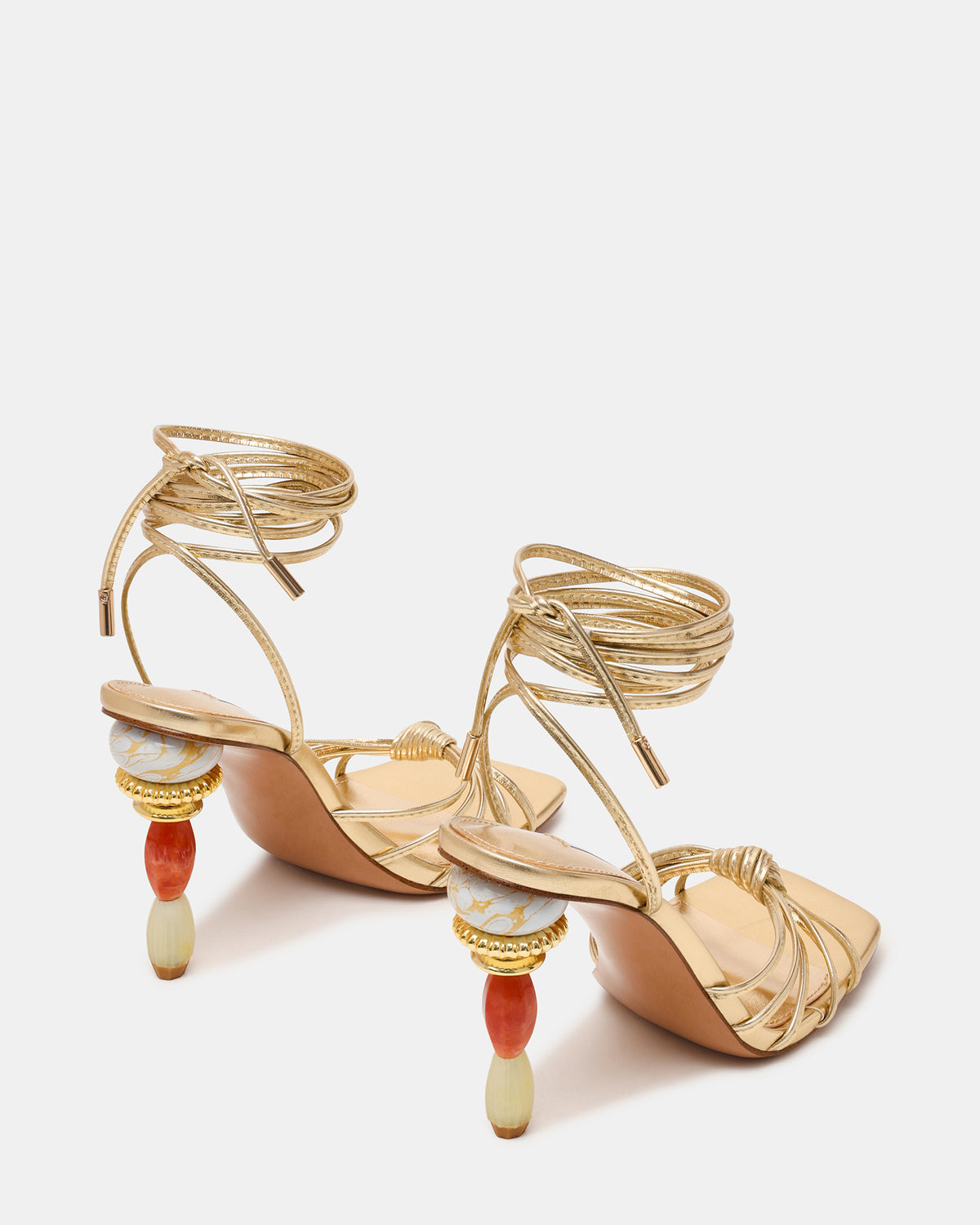 SOLENA Gold Strappy Leg-Tie Square-Toe Women's Sculptured Heel | Steve Madden Special Offer