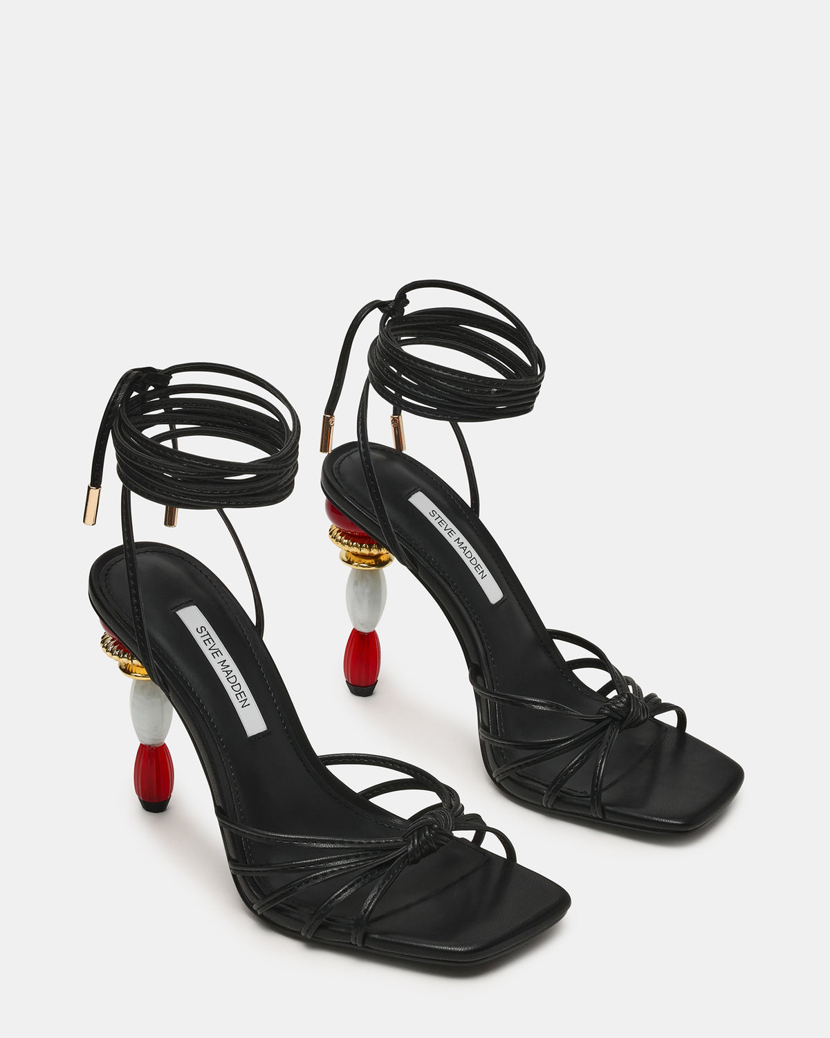 SOLENA Black Strappy Leg-Tie Square-Toe Women's Sculptured Heel | Steve Madden Latest