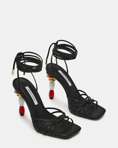 SOLENA Black Strappy Leg-Tie Square-Toe Women's Sculptured Heel | Steve Madden Latest