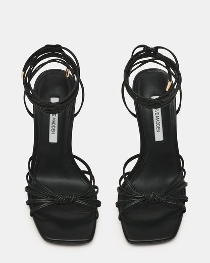 SOLENA Black Strappy Leg-Tie Square-Toe Women's Sculptured Heel | Steve Madden Latest