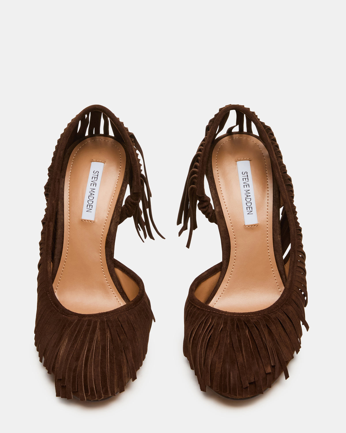 GREER Brown Suede Fringe Slingback Round-Toe Women's Heel | Steve Madden Trending