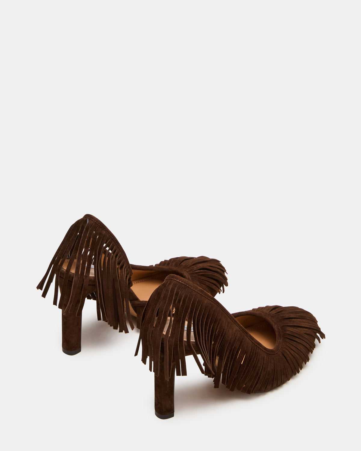 GREER Brown Suede Fringe Slingback Round-Toe Women's Heel | Steve Madden Trending