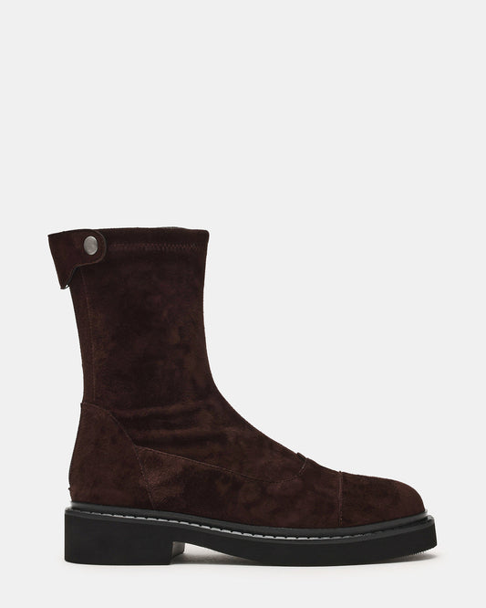 MYER Brown Suede Round-Toe Zipper Closure Women's Ankle Boot | Steve Madden New
