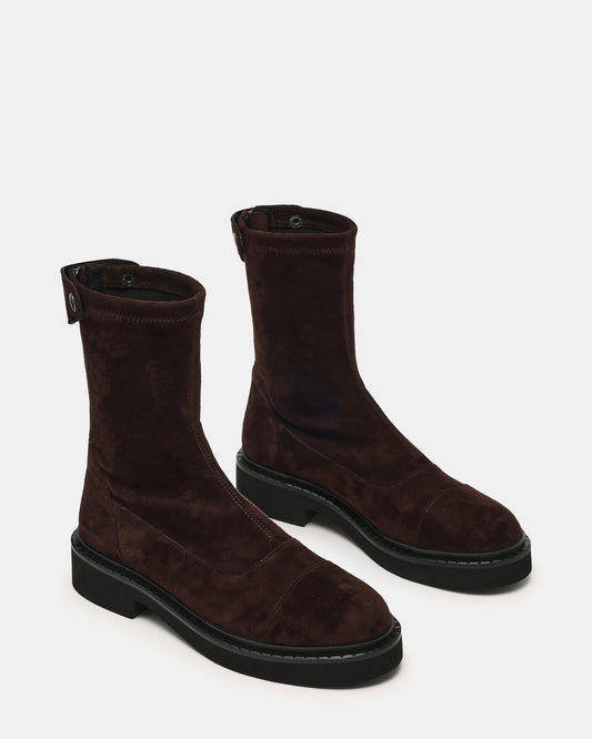 MYER Brown Suede Round-Toe Zipper Closure Women's Ankle Boot | Steve Madden New