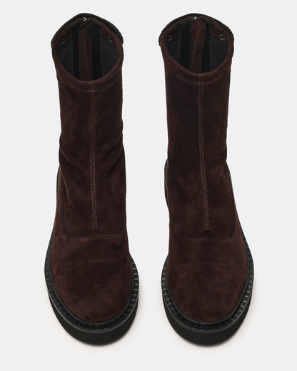 MYER Brown Suede Round-Toe Zipper Closure Women's Ankle Boot | Steve Madden New