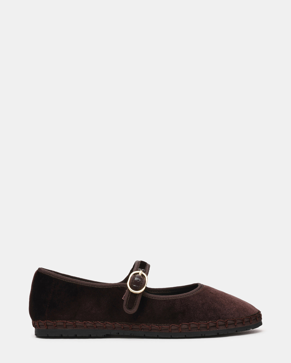 VELMA Brown Velvet Mary Jane Gold-Detail Buckle Women's Flat | Steve Madden Essential