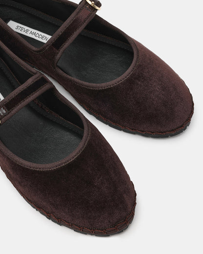 VELMA Brown Velvet Mary Jane Gold-Detail Buckle Women's Flat | Steve Madden Essential