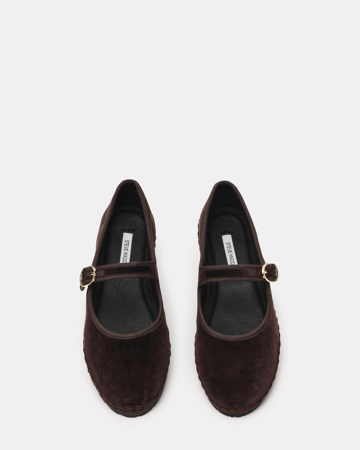 VELMA Brown Velvet Mary Jane Gold-Detail Buckle Women's Flat | Steve Madden Essential