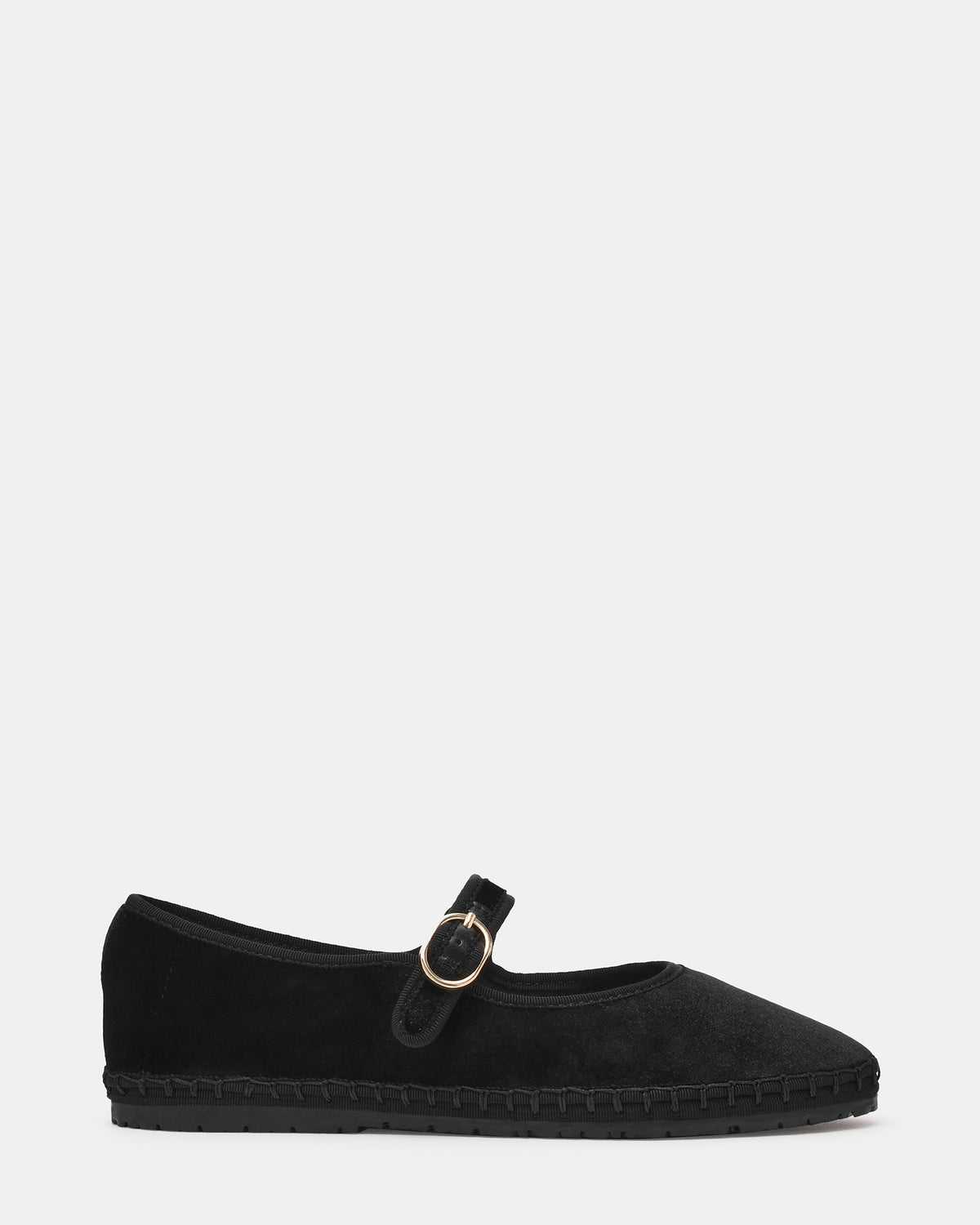 VELMA Black Velvet Mary Jane Gold-Detail Buckle Women's Flat | Steve Madden Top Pick