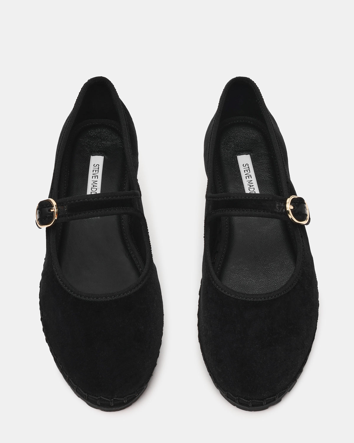 VELMA Black Velvet Mary Jane Gold-Detail Buckle Women's Flat | Steve Madden Top Pick