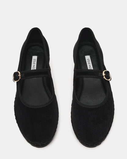 VELMA Black Velvet Mary Jane Gold-Detail Buckle Women's Flat | Steve Madden Top Pick