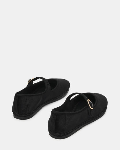 VELMA Black Velvet Mary Jane Gold-Detail Buckle Women's Flat | Steve Madden Top Pick