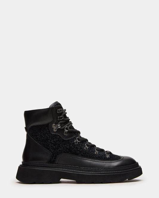 YOSEMITE Black Multi Lace-Up Lug Men's Ankle Boot | Steve Madden Customer Favorite