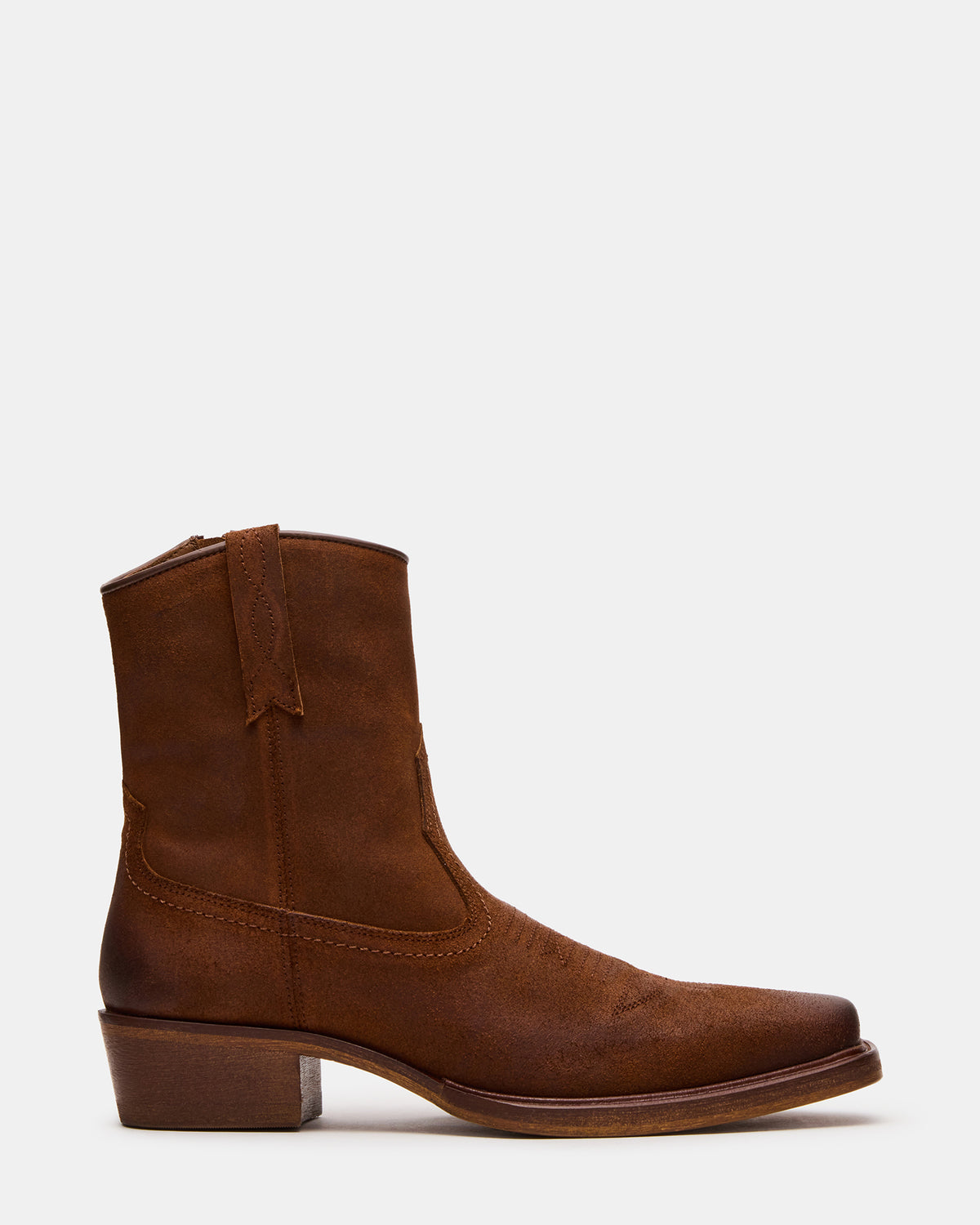 SANDERSON Dark Tan Square-Toe Western Men's Ankle Boot | Steve Madden Sale