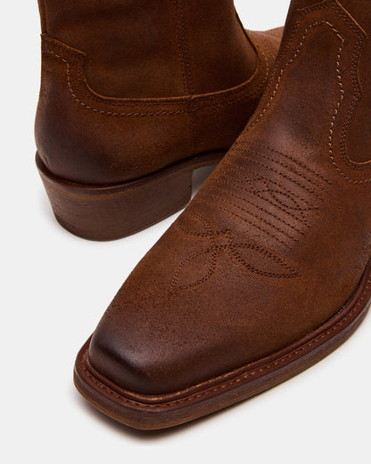 SANDERSON Dark Tan Square-Toe Western Men's Ankle Boot | Steve Madden Sale