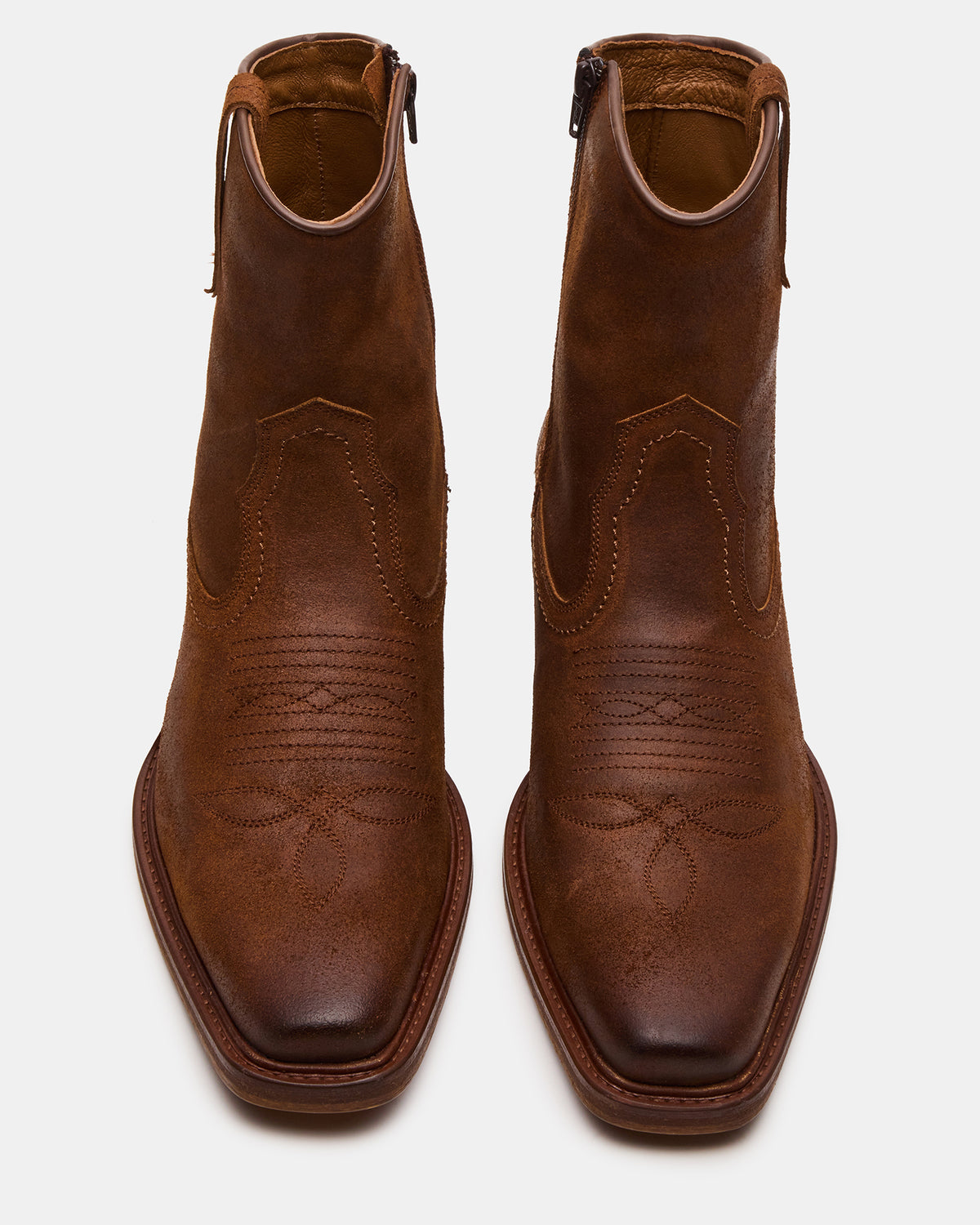 SANDERSON Dark Tan Square-Toe Western Men's Ankle Boot | Steve Madden Sale