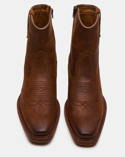 SANDERSON Dark Tan Square-Toe Western Men's Ankle Boot | Steve Madden Sale