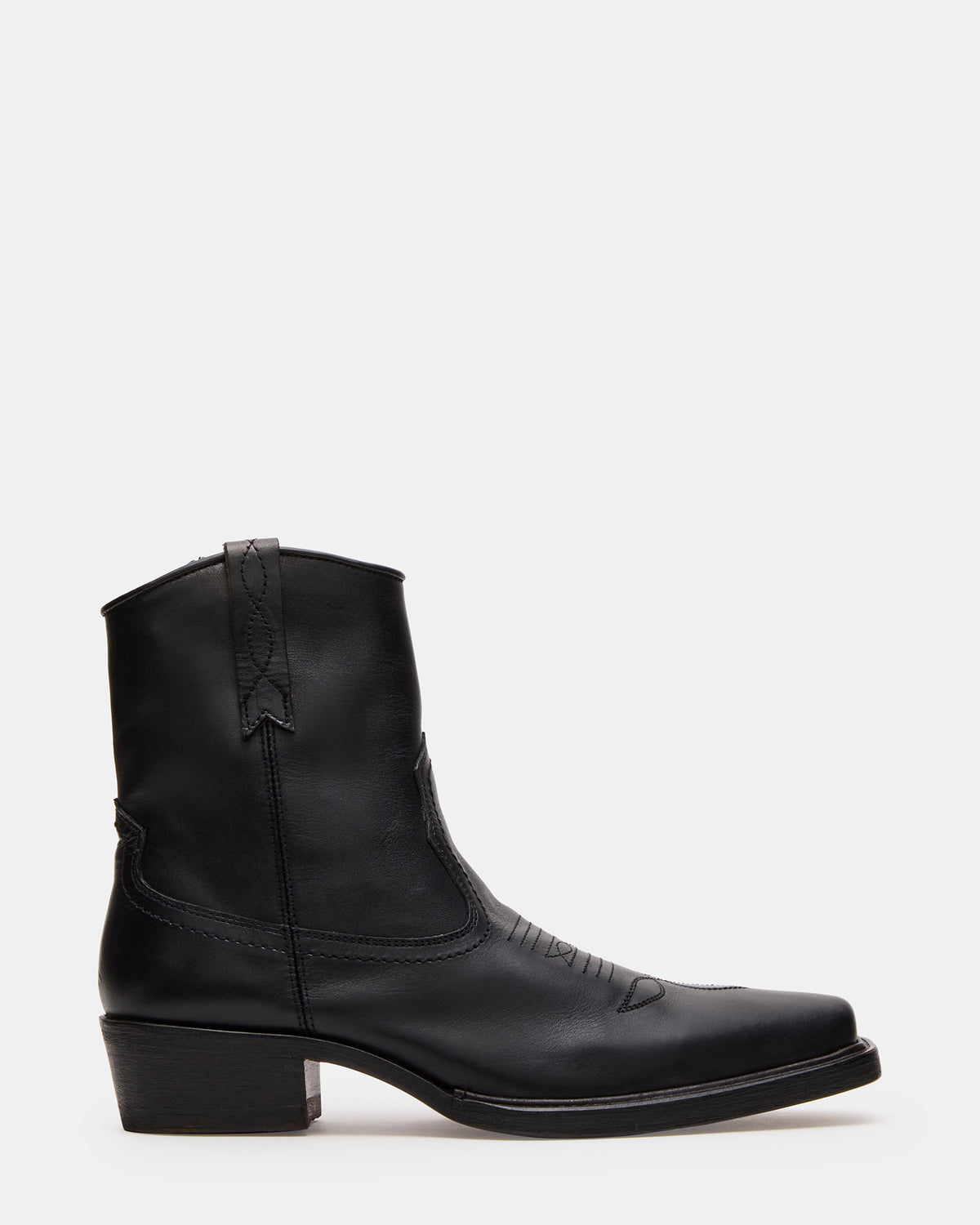 SANDERSON Black Leather Square-Toe Western Men's Ankle Boot | Steve Madden Best Seller
