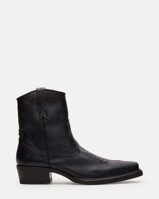 SANDERSON Black Leather Square-Toe Western Men's Ankle Boot | Steve Madden Best Seller