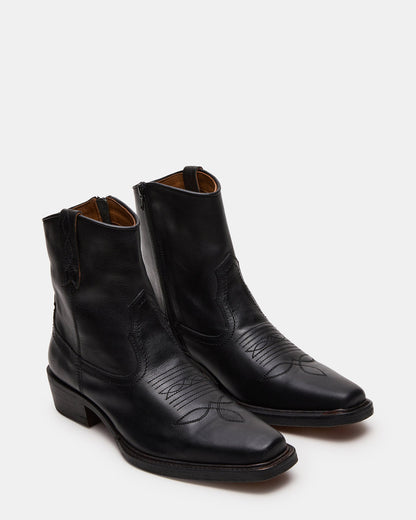 SANDERSON Black Leather Square-Toe Western Men's Ankle Boot | Steve Madden Best Seller