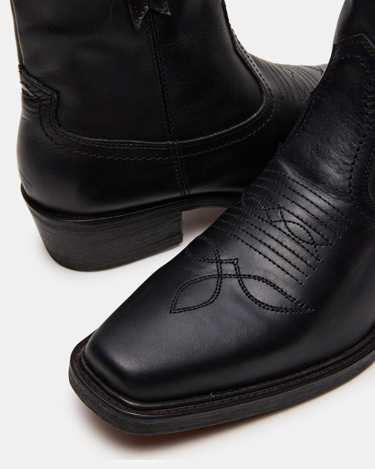 SANDERSON Black Leather Square-Toe Western Men's Ankle Boot | Steve Madden Best Seller