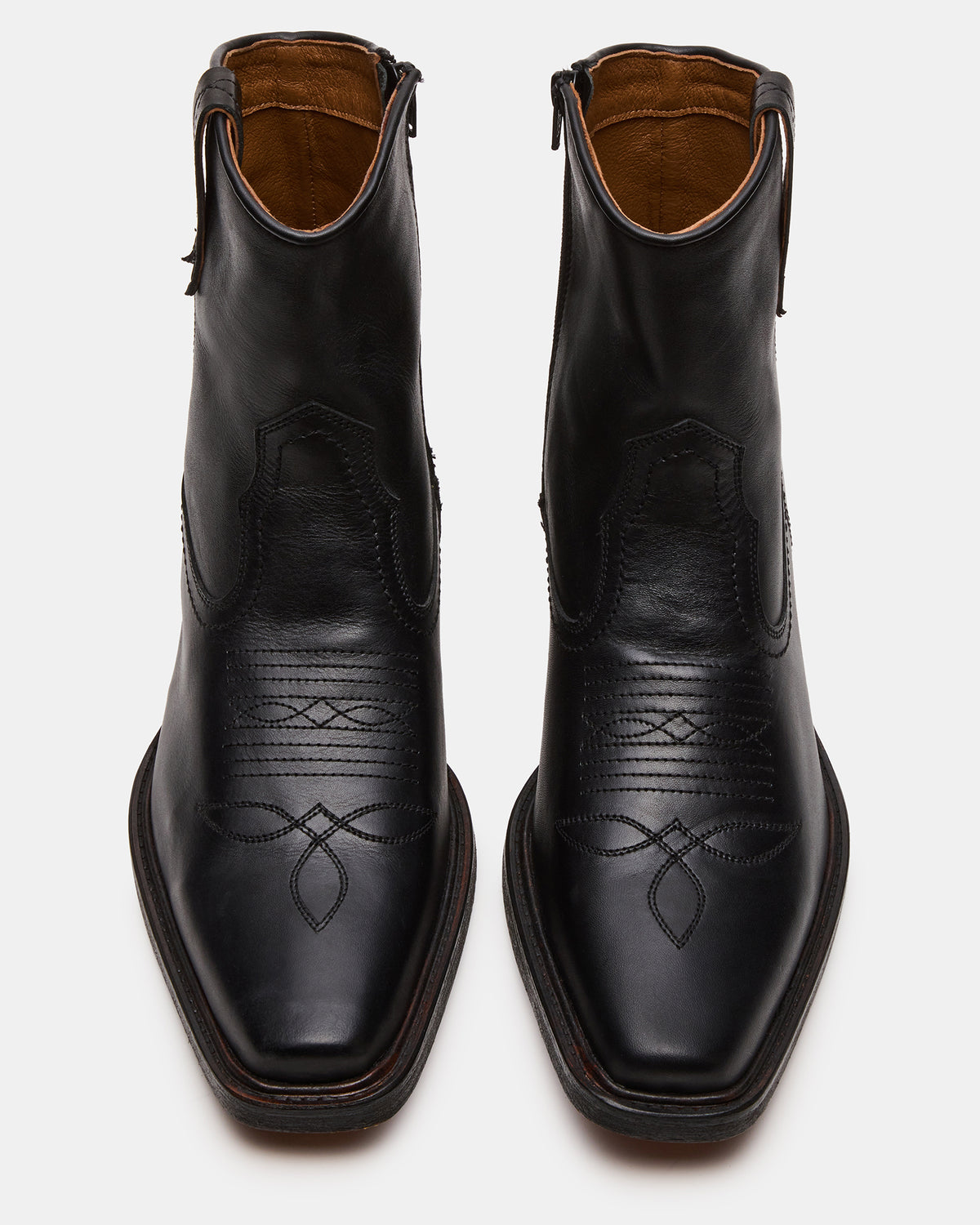 SANDERSON Black Leather Square-Toe Western Men's Ankle Boot | Steve Madden Best Seller