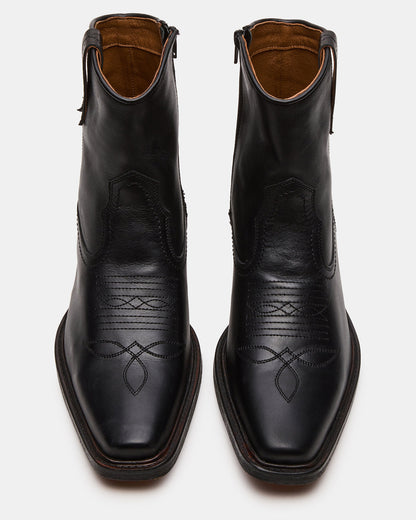 SANDERSON Black Leather Square-Toe Western Men's Ankle Boot | Steve Madden Best Seller