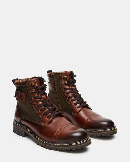 REID Cognac Lace-Up Lug Men's Ankle Boot | Steve Madden Customer Favorite