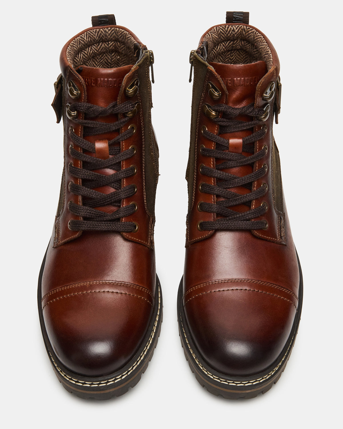 REID Cognac Lace-Up Lug Men's Ankle Boot | Steve Madden Customer Favorite