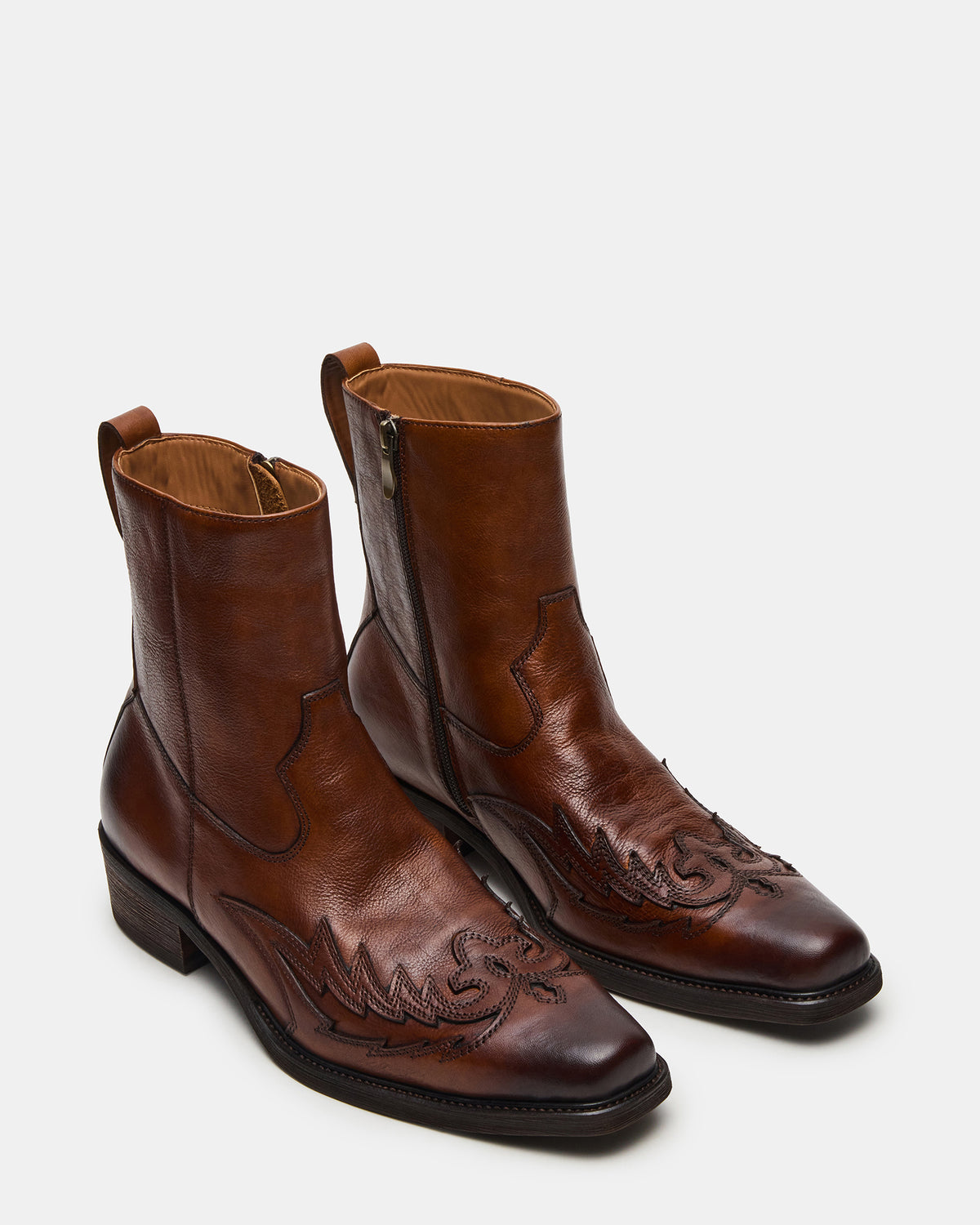 SANTANA Brown Leather Western Men's Ankle Boot | Steve Madden Signature