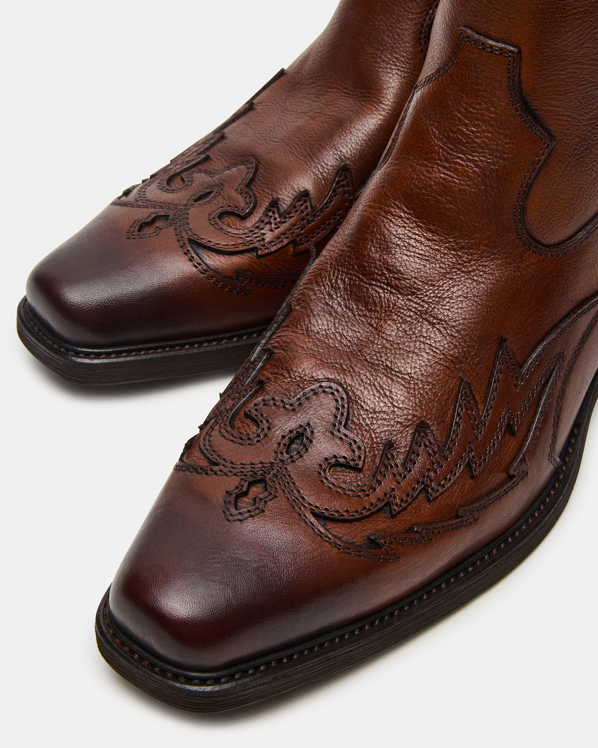 SANTANA Brown Leather Western Men's Ankle Boot | Steve Madden Signature