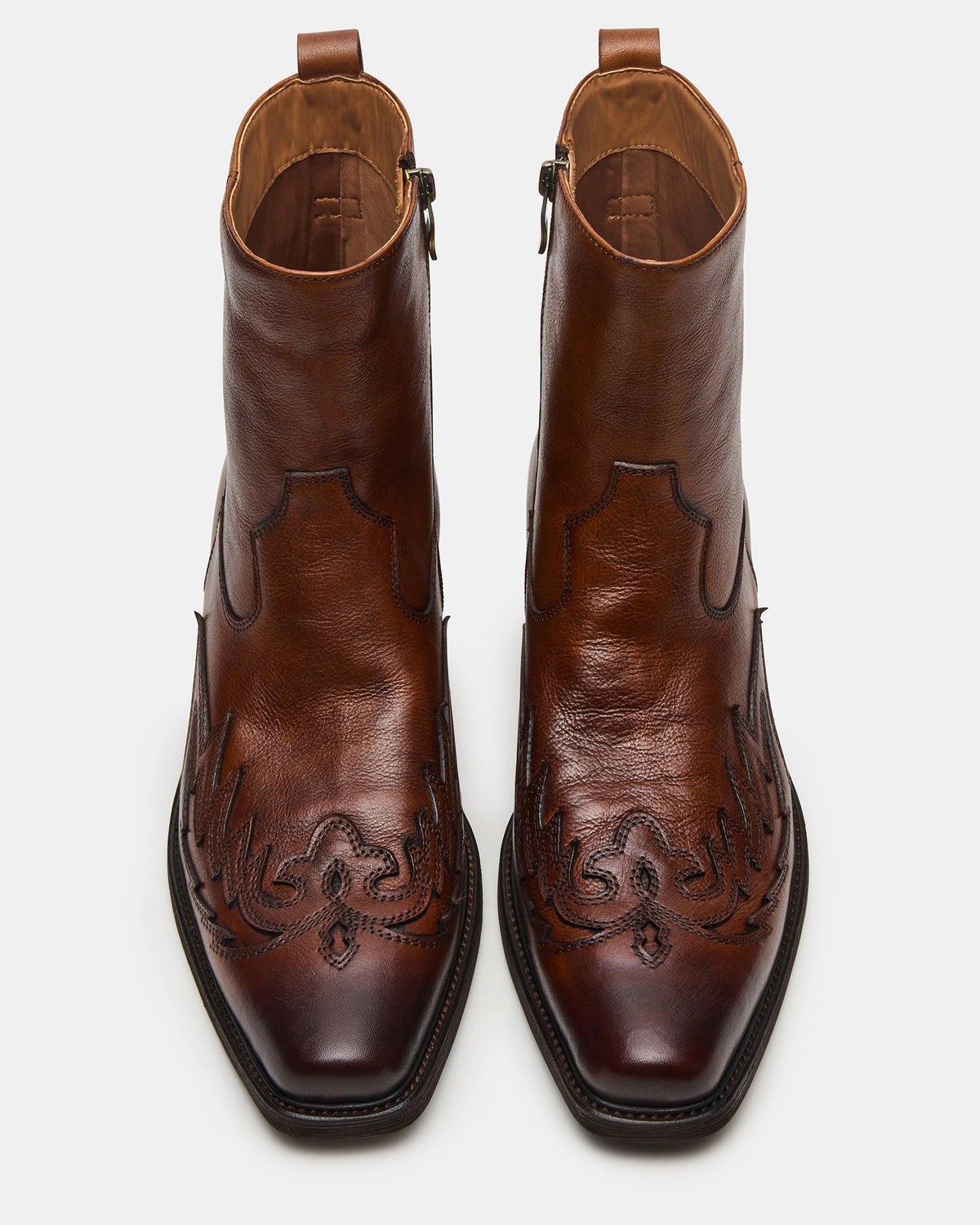 SANTANA Brown Leather Western Men's Ankle Boot | Steve Madden Signature