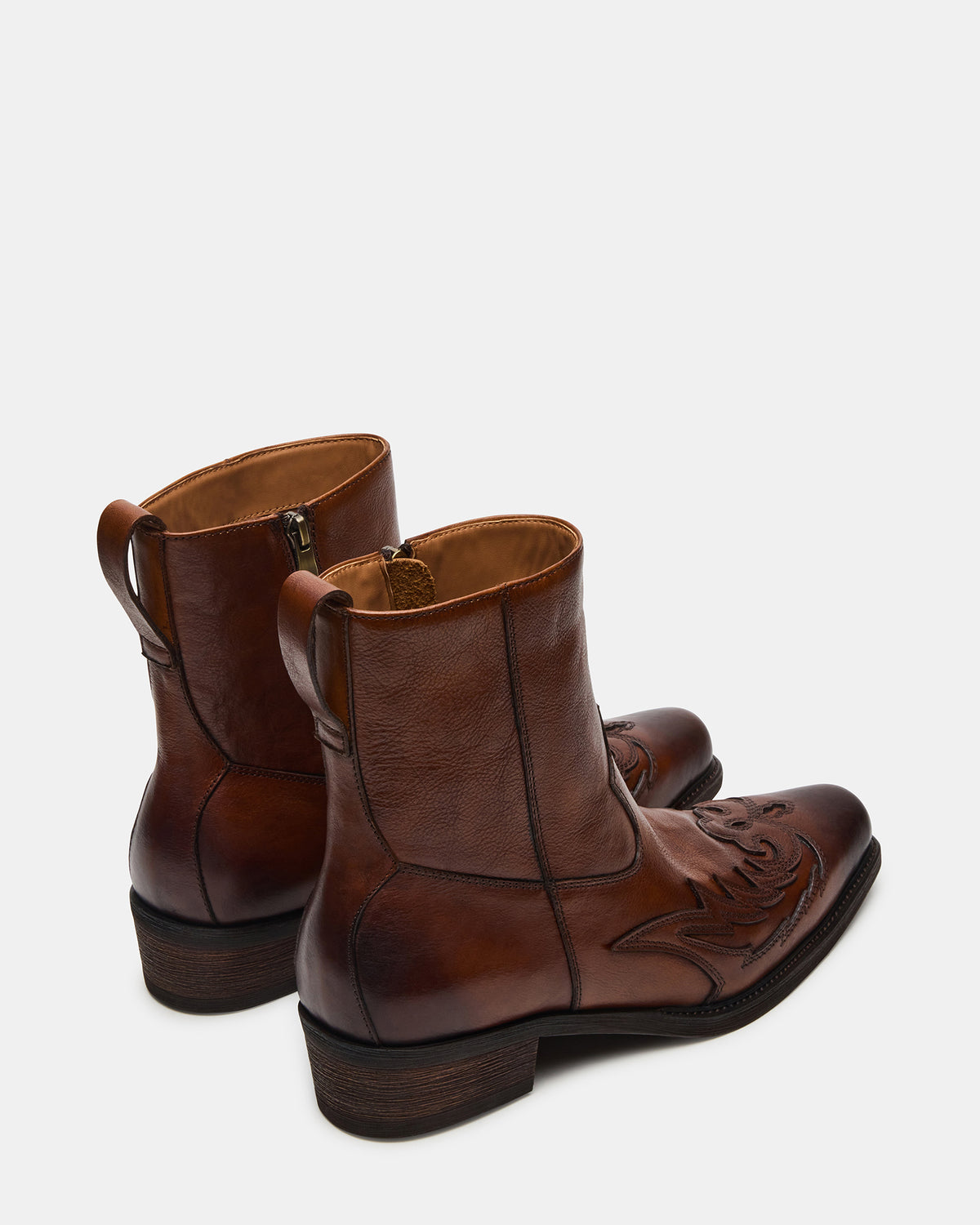 SANTANA Brown Leather Western Men's Ankle Boot | Steve Madden Signature