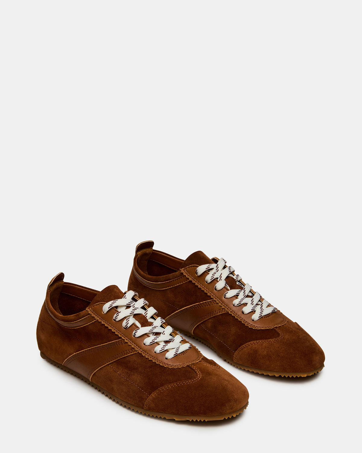 JUNA Cognac Suede Low-Top Lace-Up Stripe Men's Sneaker | Steve Madden Essential