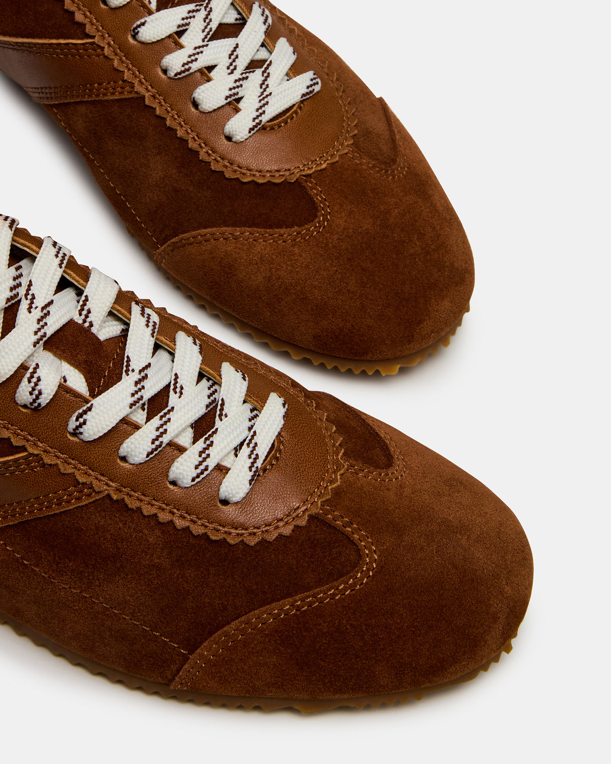 JUNA Cognac Suede Low-Top Lace-Up Stripe Men's Sneaker | Steve Madden Essential