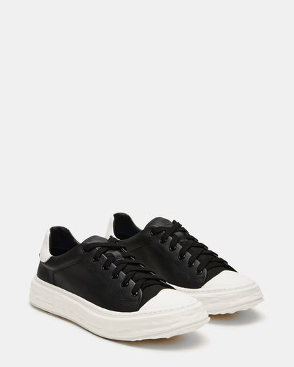 MACRAE Black Leather Men's Low-Top Fashion Sneaker | Steve Madden Recommended