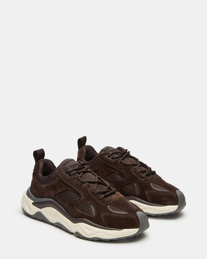 SALVADOR Brown Low-Top Lace-Up Men's Sneaker | Steve Madden Premium