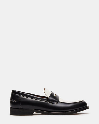 NATAN Black/ White Leather Men's Slip-On Dress Loafer | Steve Madden Special Offer