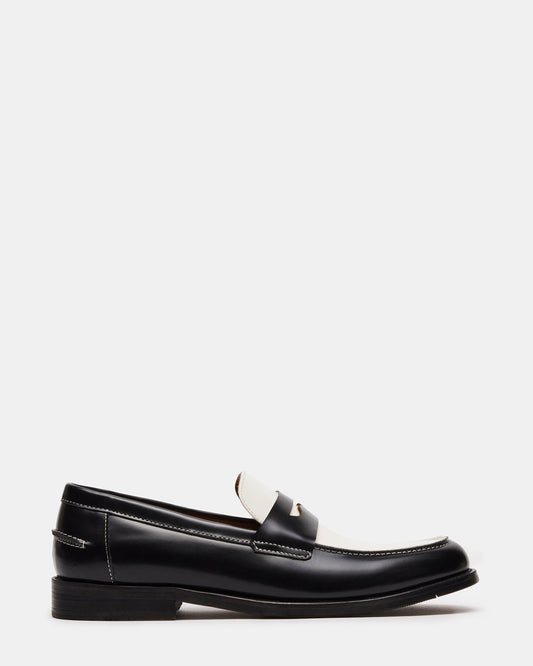 NATAN Black/ White Leather Men's Slip-On Dress Loafer | Steve Madden Special Offer