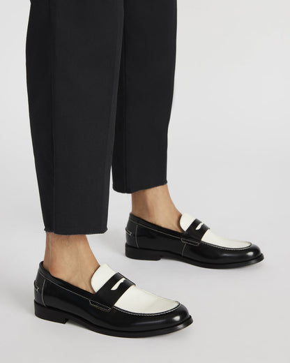 NATAN Black/ White Leather Men's Slip-On Dress Loafer | Steve Madden Special Offer