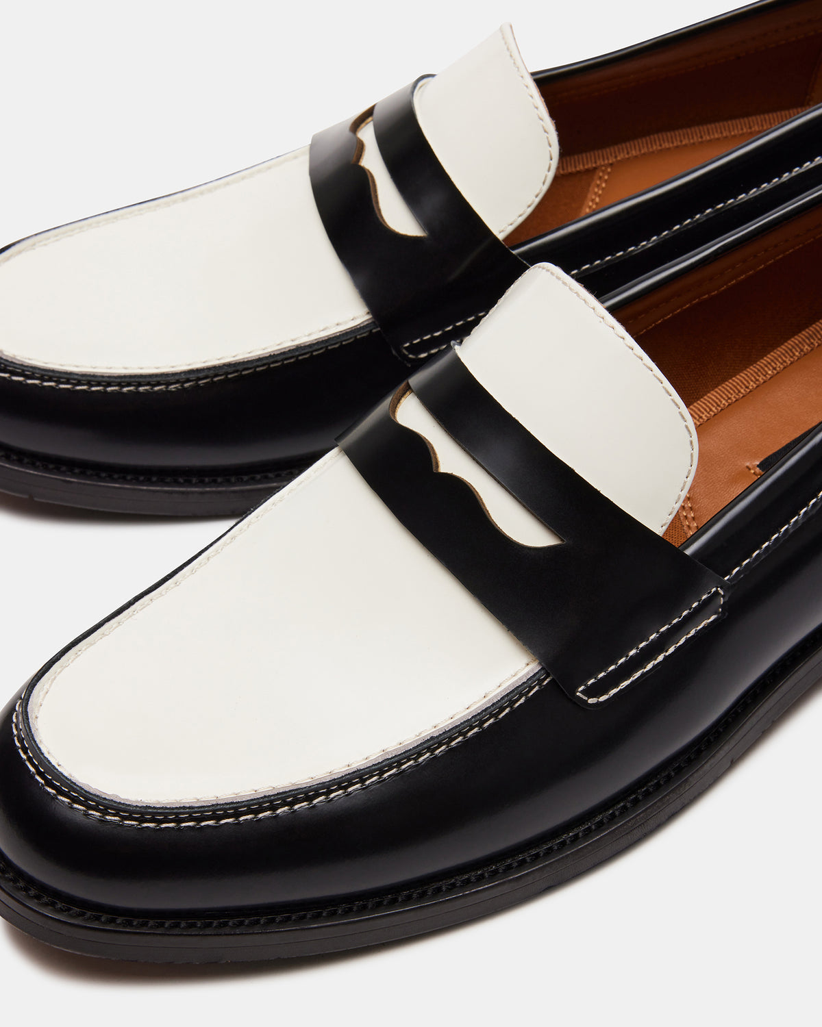 NATAN Black/ White Leather Men's Slip-On Dress Loafer | Steve Madden Special Offer