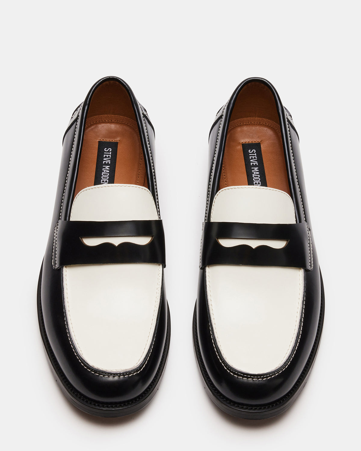 NATAN Black/ White Leather Men's Slip-On Dress Loafer | Steve Madden Special Offer