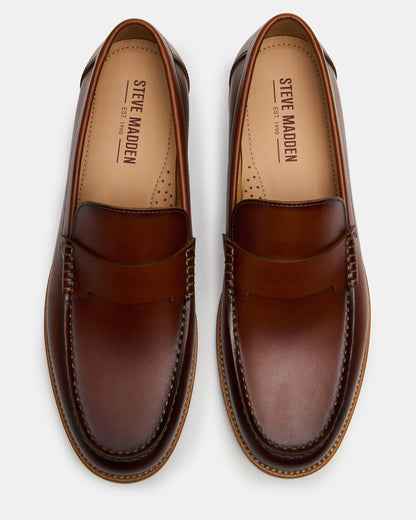COLVER Cognac Leather Men's Slip-On Loafer | Steve Madden Latest