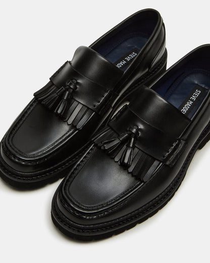ARTHUS Black Leather Slip-On Tassel Men's Loafer | Steve Madden Classic