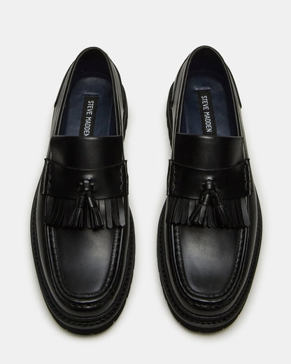 ARTHUS Black Leather Slip-On Tassel Men's Loafer | Steve Madden Classic
