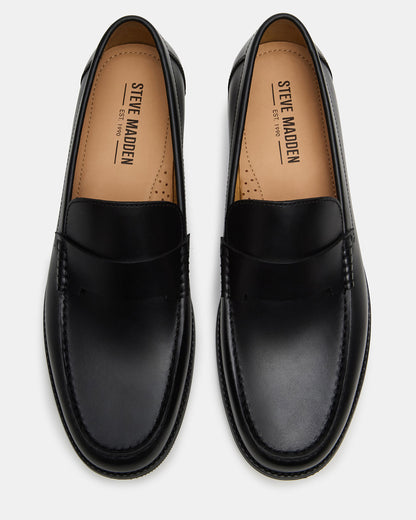 COLVER Black Leather Men's Slip-On Loafer | Steve Madden Essential